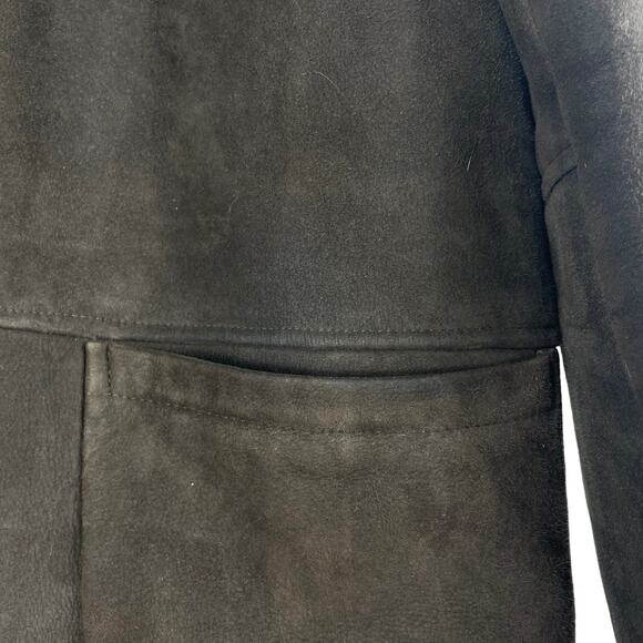 Men's Genuine Suede Shearling Long Coat Jacket Custom Made Brown Size 3XL - Picture 6 of 9